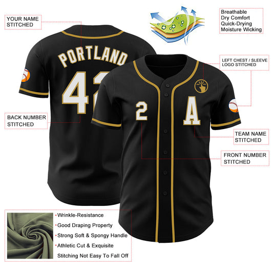 Custom Black White-Old Gold Authentic Baseball Jersey - Sky-Custom