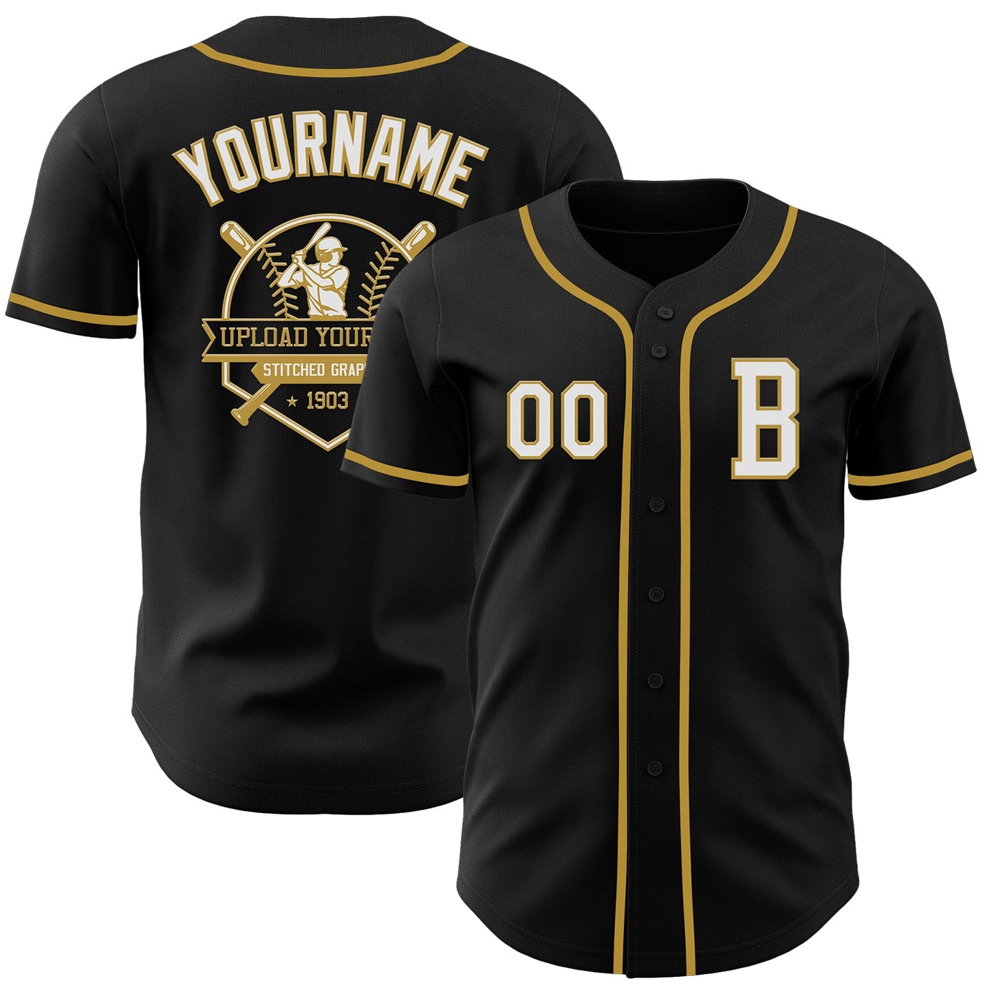 Custom Black White-Old Gold Authentic Baseball Jersey - Sky-Custom