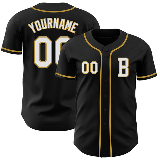 Custom Black White-Old Gold Authentic Baseball Jersey - Sky-Custom
