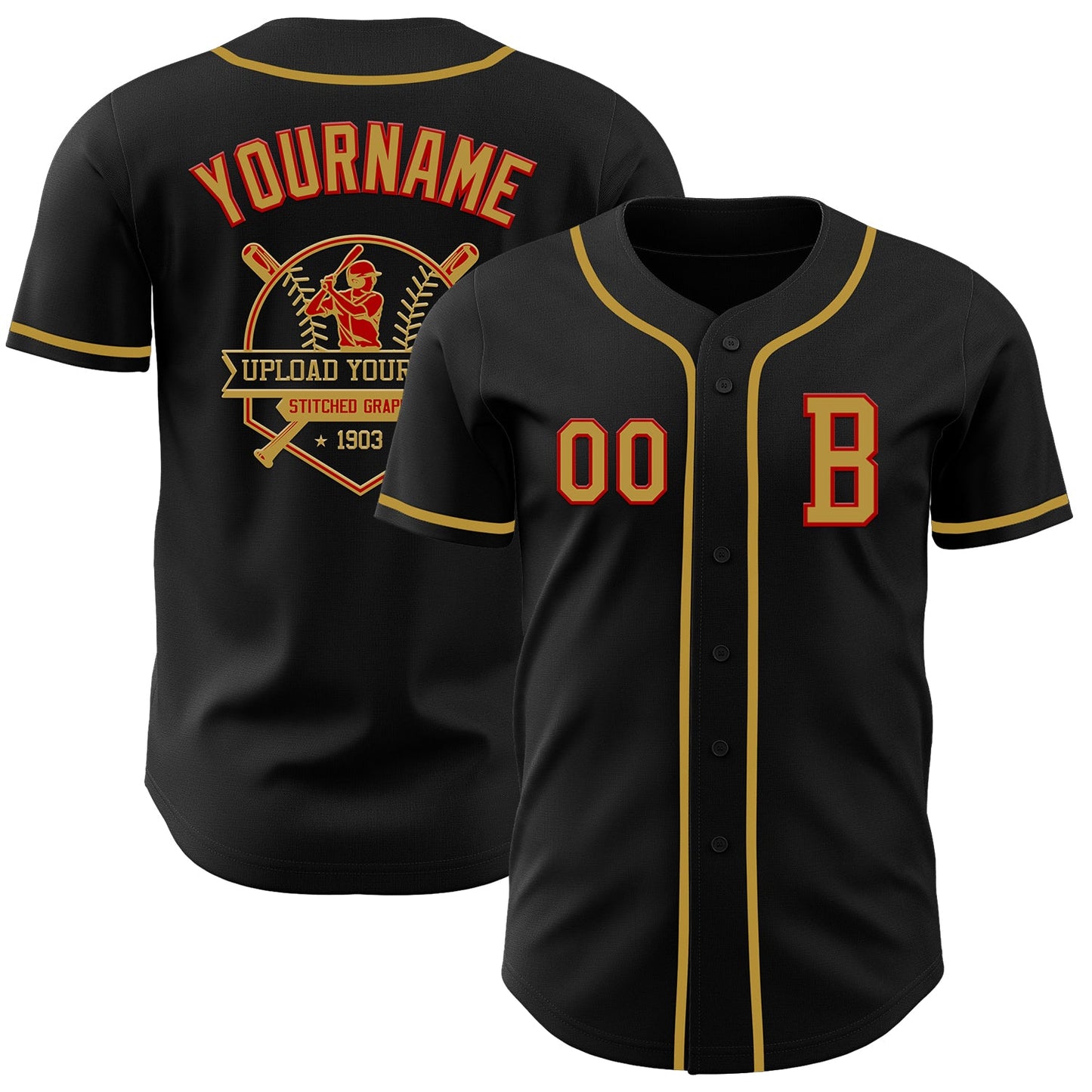 Custom Black Old Gold-Red Authentic Baseball Jersey - Sky-Custom