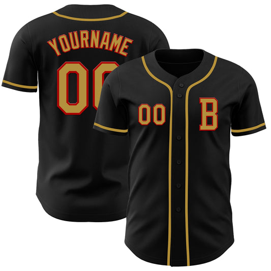Custom Black Old Gold-Red Authentic Baseball Jersey - Sky-Custom