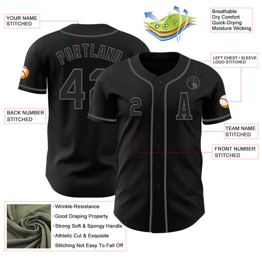 Custom Black Steel Gray Authentic Baseball Jersey - Sky-Custom