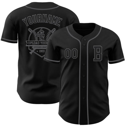 Custom Black Steel Gray Authentic Baseball Jersey - Sky-Custom