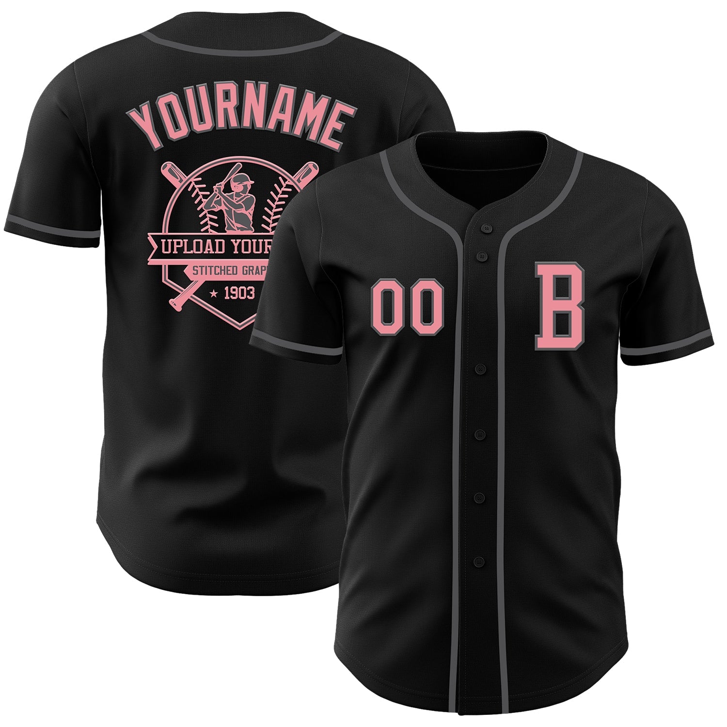 Custom Black Medium Pink-Steel Gray Authentic Baseball Jersey - Sky-Custom