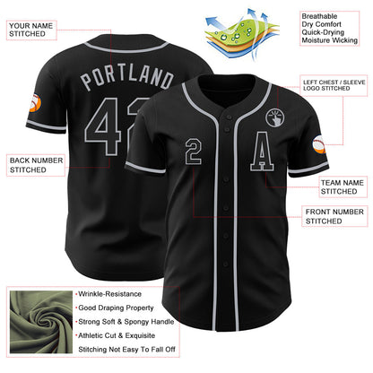 Custom Black Gray Authentic Baseball Jersey - Sky-Custom