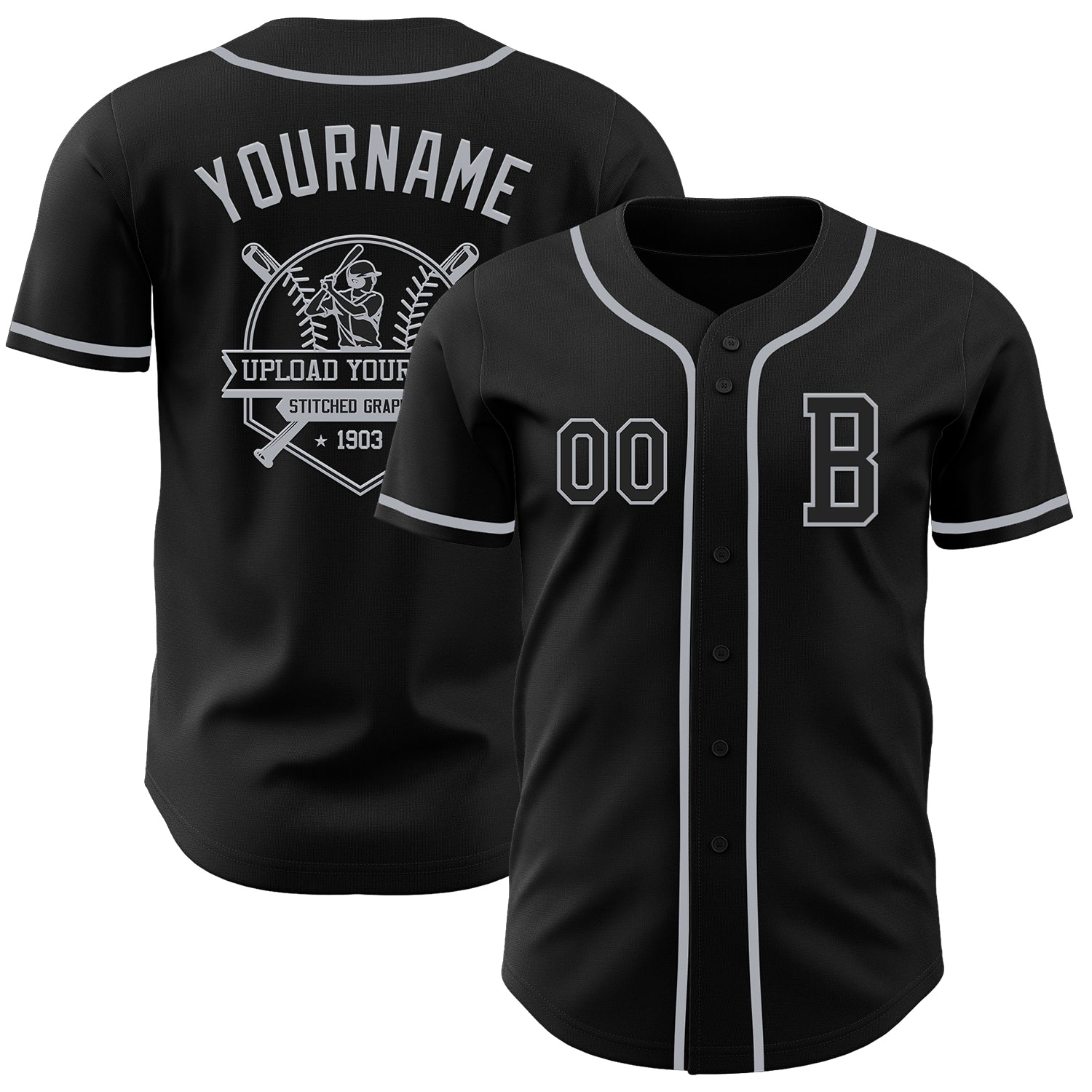 Custom Black Gray Authentic Baseball Jersey - Sky-Custom