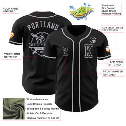 Custom Black Gray Authentic Baseball Jersey - Sky-Custom
