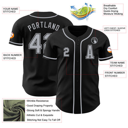 Custom Black Gray Authentic Baseball Jersey - Sky-Custom