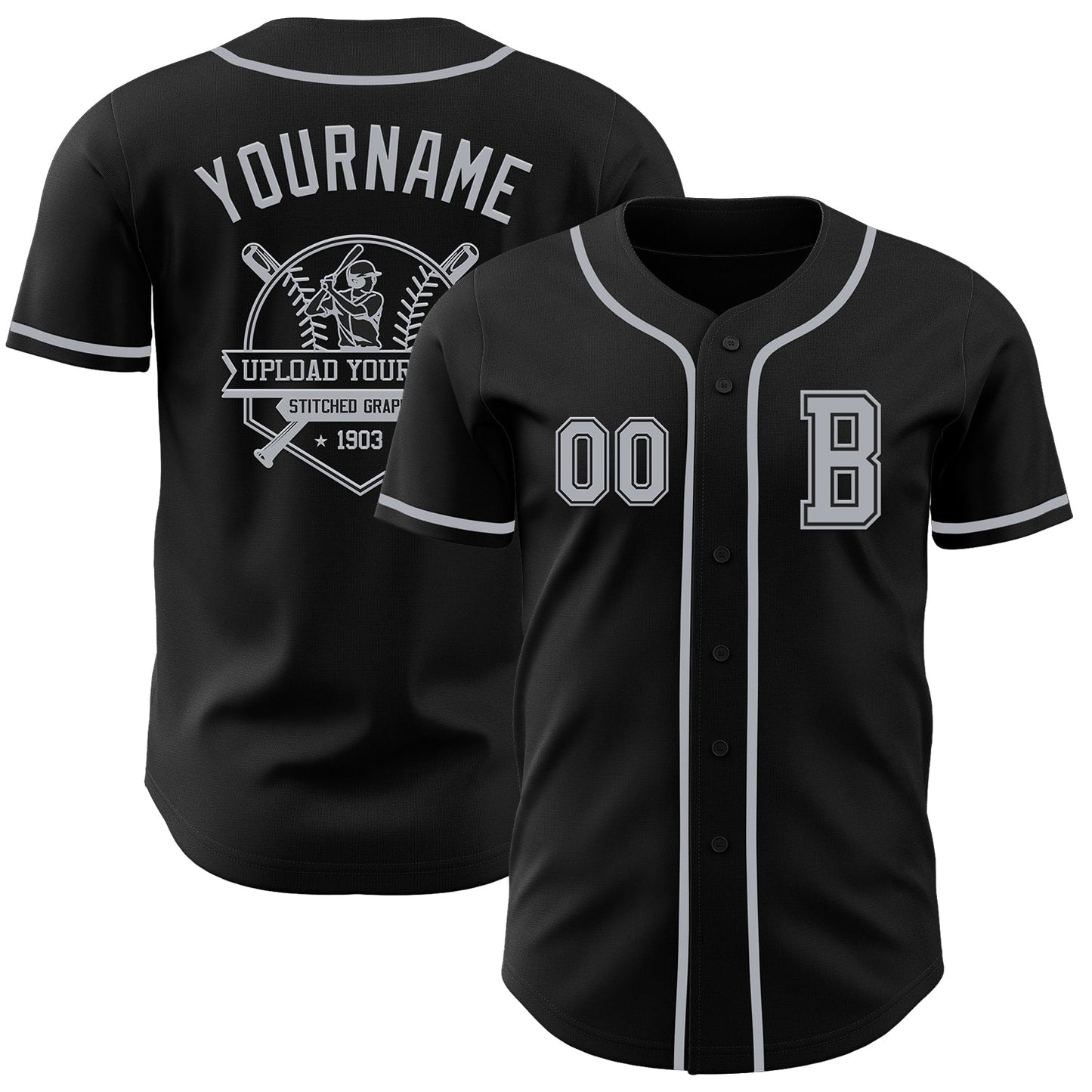 Custom Black Gray Authentic Baseball Jersey - Sky-Custom