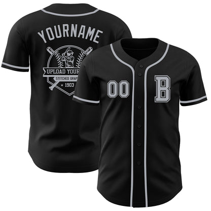Custom Black Gray Authentic Baseball Jersey - Sky-Custom