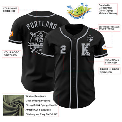 Custom Black Gray Authentic Baseball Jersey - Sky-Custom