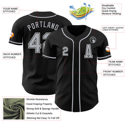 Custom Black Gray-White Authentic Baseball Jersey - Sky-Custom