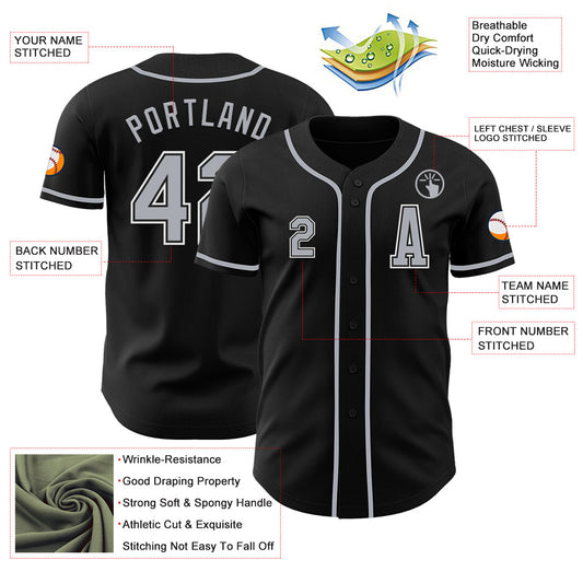 Custom Black Gray-White Authentic Baseball Jersey - Sky-Custom
