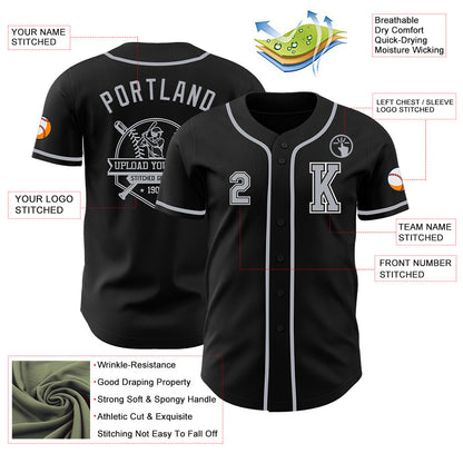 Custom Black Gray-White Authentic Baseball Jersey - Sky-Custom