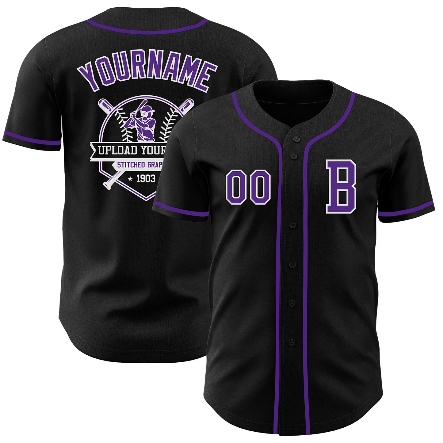 Custom Black Purple-White Authentic Baseball Jersey - Sky-Custom