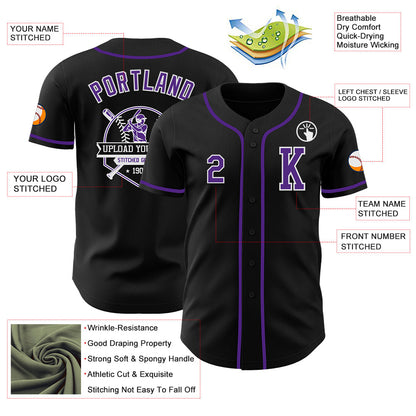 Custom Black Purple-White Authentic Baseball Jersey - Sky-Custom