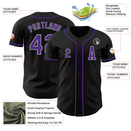 Custom Black Purple-Gray Authentic Baseball Jersey - Sky-Custom