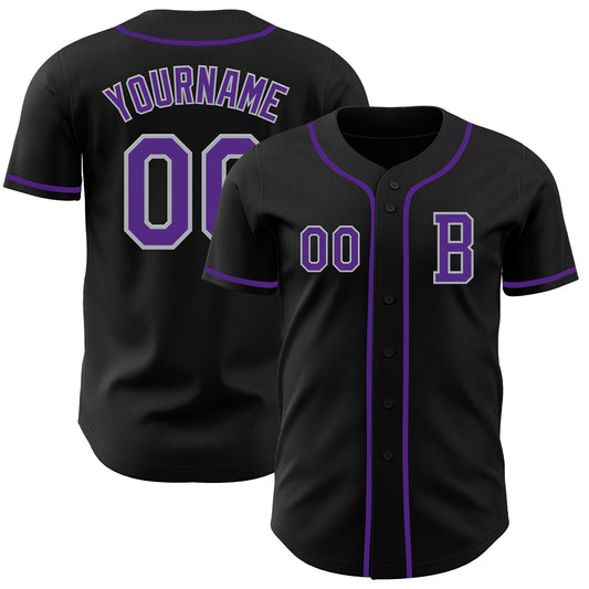 Custom Black Purple-Gray Authentic Baseball Jersey - Sky-Custom