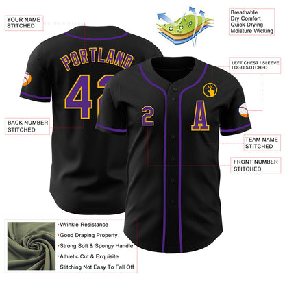 Custom Black Purple-Gold Authentic Baseball Jersey - Sky-Custom