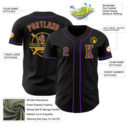 Custom Black Purple-Gold Authentic Baseball Jersey - Sky-Custom