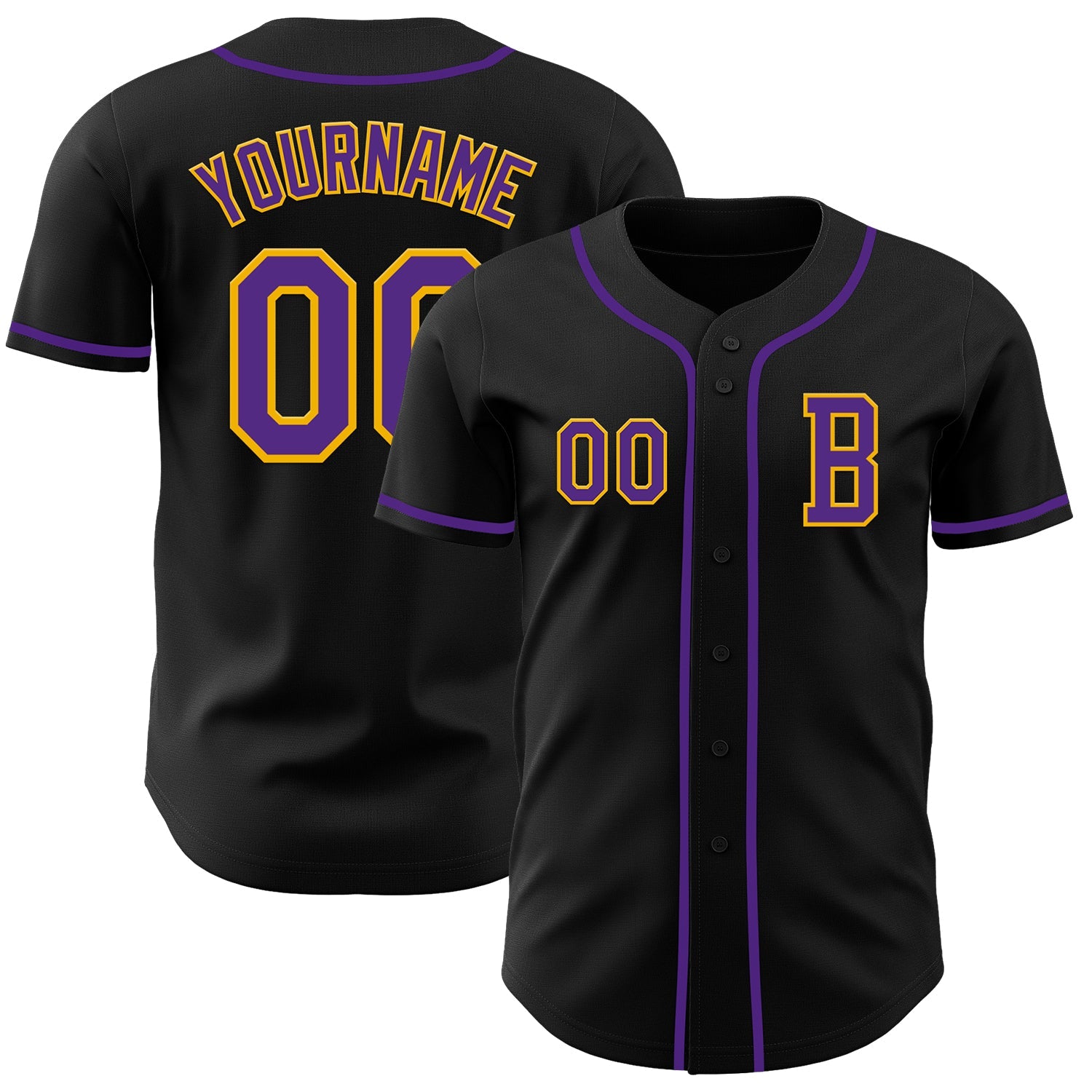 Custom Black Purple-Gold Authentic Baseball Jersey - Sky-Custom