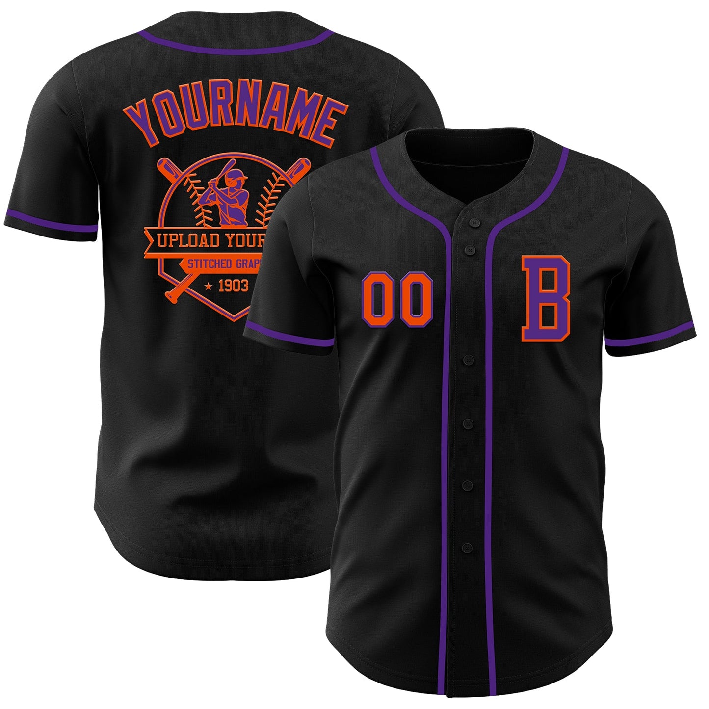 Custom Black Orange-Purple Authentic Baseball Jersey - Sky-Custom