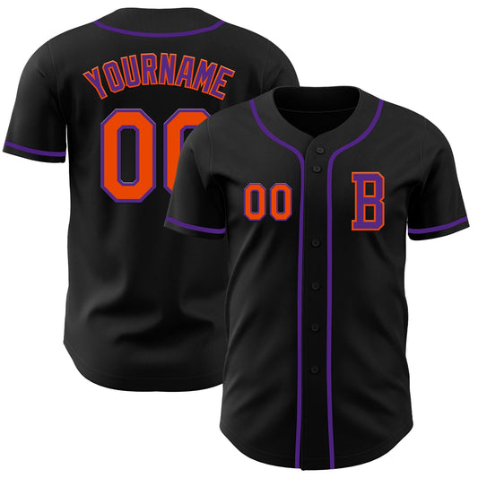 Custom Black Orange-Purple Authentic Baseball Jersey - Sky-Custom
