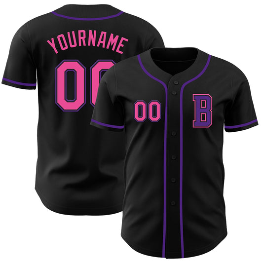 Custom Black Pink-Purple Authentic Baseball Jersey - Sky-Custom