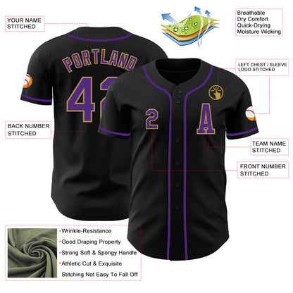 Custom Black Purple-Old Gold Authentic Baseball Jersey - Sky-Custom