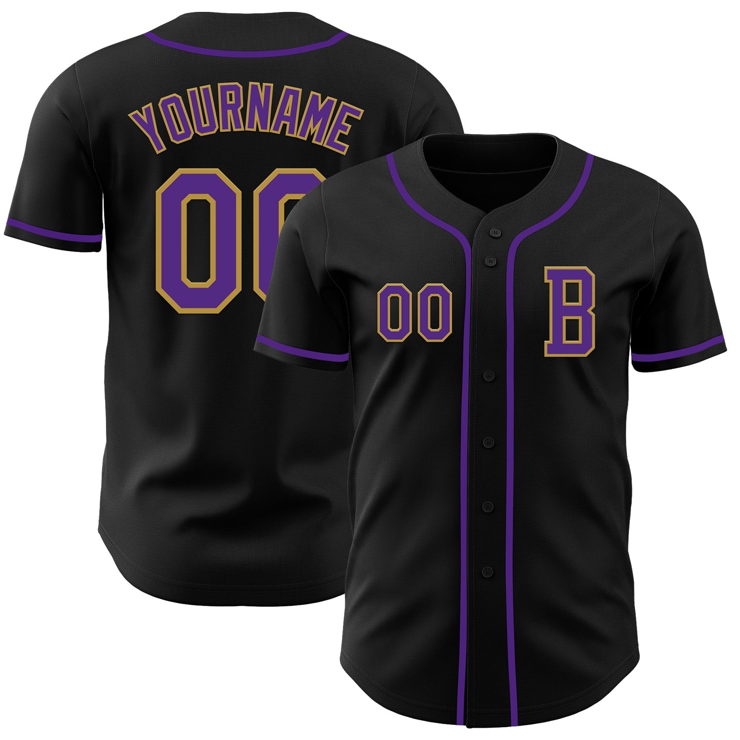Custom Black Purple-Old Gold Authentic Baseball Jersey - Sky-Custom