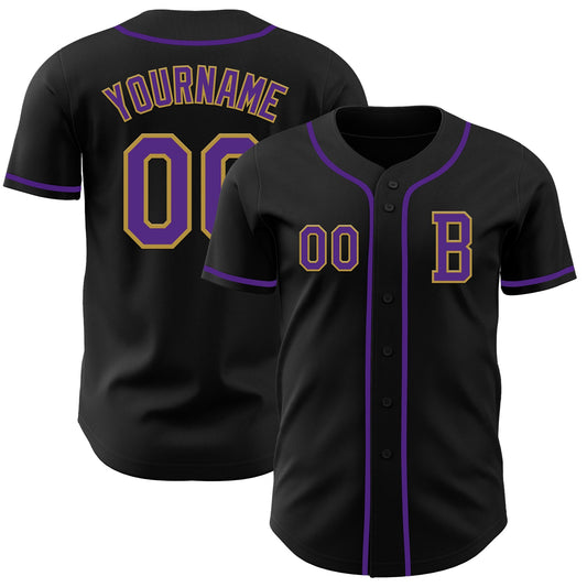 Custom Black Purple-Old Gold Authentic Baseball Jersey - Sky-Custom