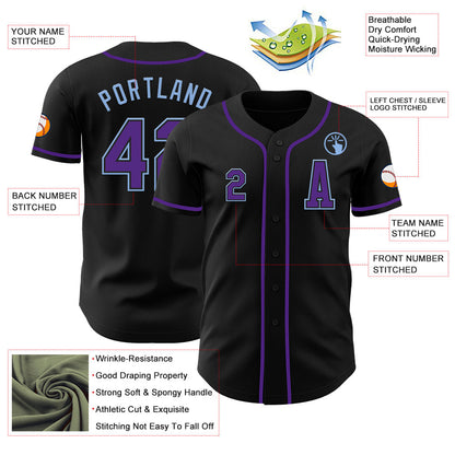 Custom Black Purple-Light Blue Authentic Baseball Jersey - Sky-Custom