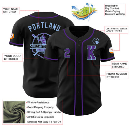 Custom Black Purple-Light Blue Authentic Baseball Jersey - Sky-Custom