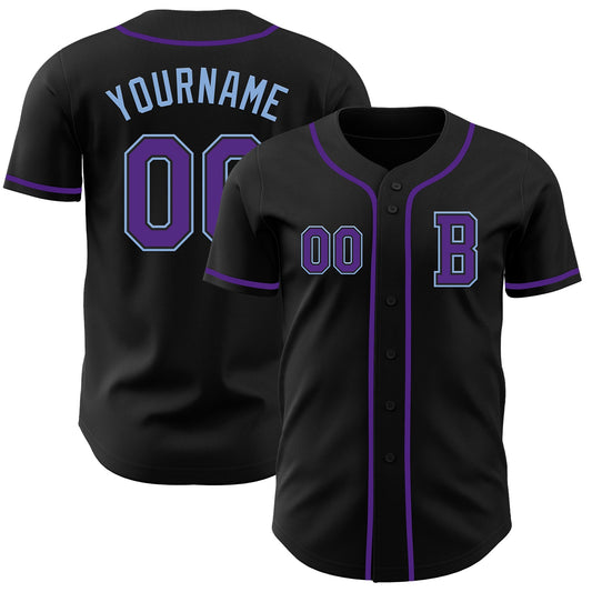Custom Black Purple-Light Blue Authentic Baseball Jersey - Sky-Custom