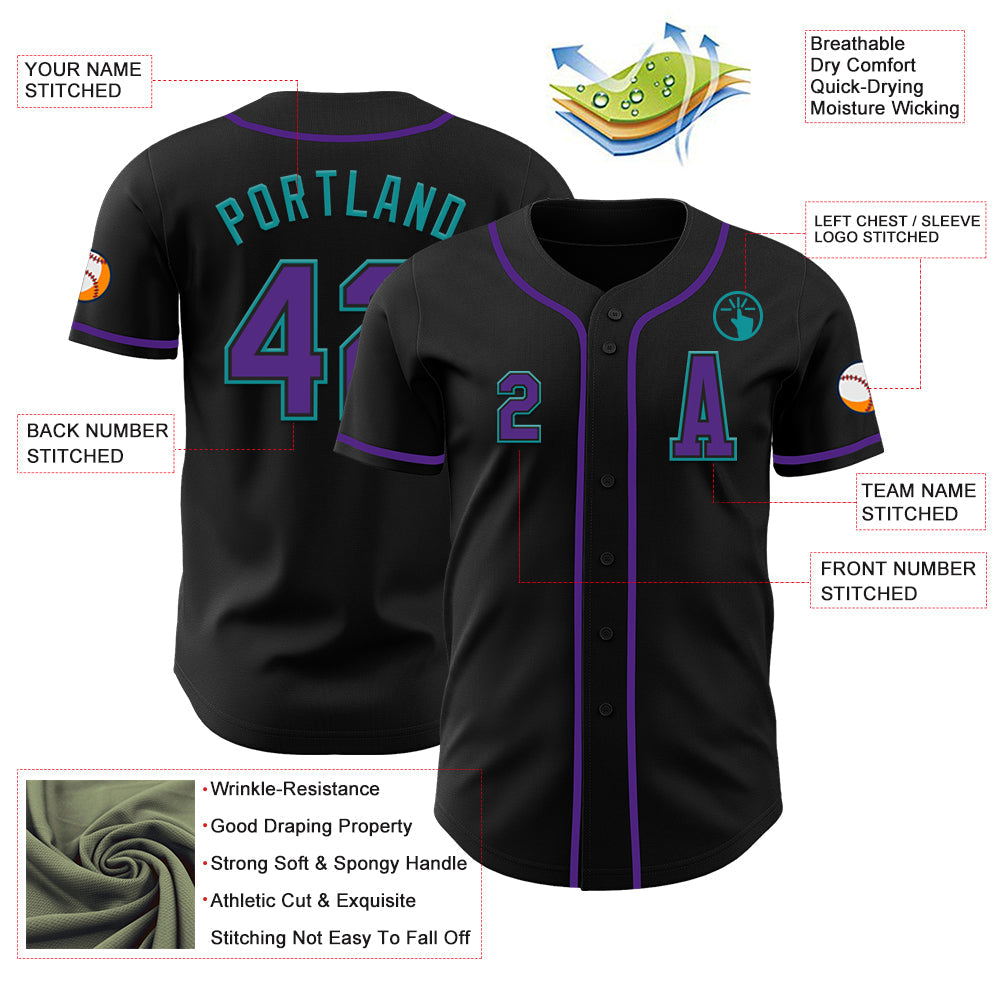 Custom Black Purple-Teal Authentic Baseball Jersey - Sky-Custom
