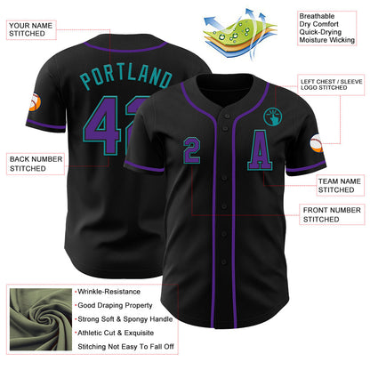 Custom Black Purple-Teal Authentic Baseball Jersey - Sky-Custom