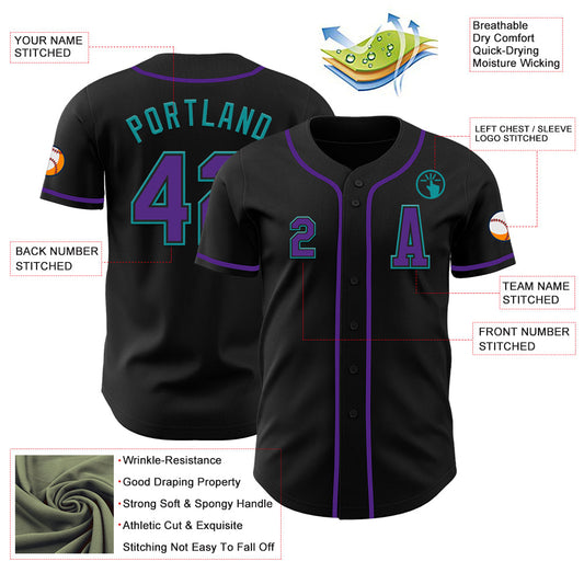 Custom Black Purple-Teal Authentic Baseball Jersey - Sky-Custom