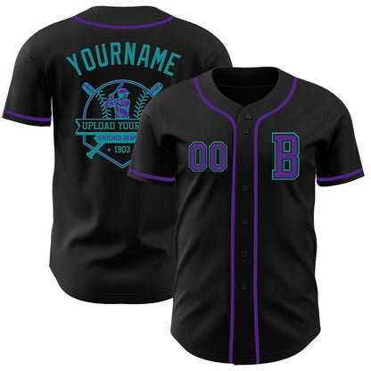 Custom Black Purple-Teal Authentic Baseball Jersey - Sky-Custom