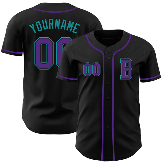 Custom Black Purple-Teal Authentic Baseball Jersey - Sky-Custom