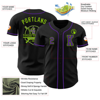 Custom Black Purple-Neon Green Authentic Baseball Jersey - Sky-Custom