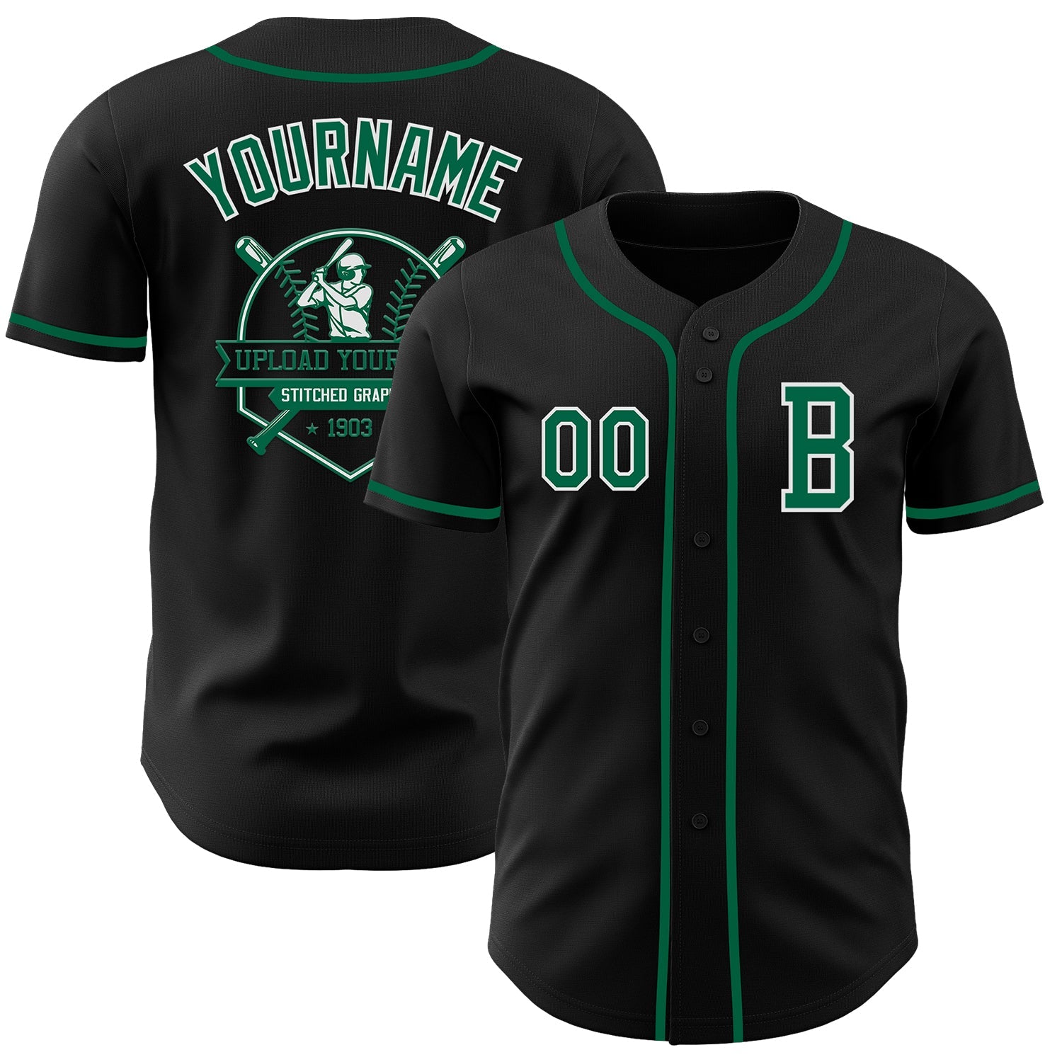 Custom Black Kelly Green-White Authentic Baseball Jersey - Sky-Custom