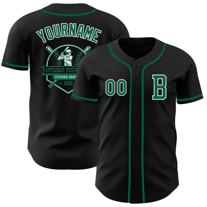 Custom Black Kelly Green-White Authentic Baseball Jersey - Sky-Custom