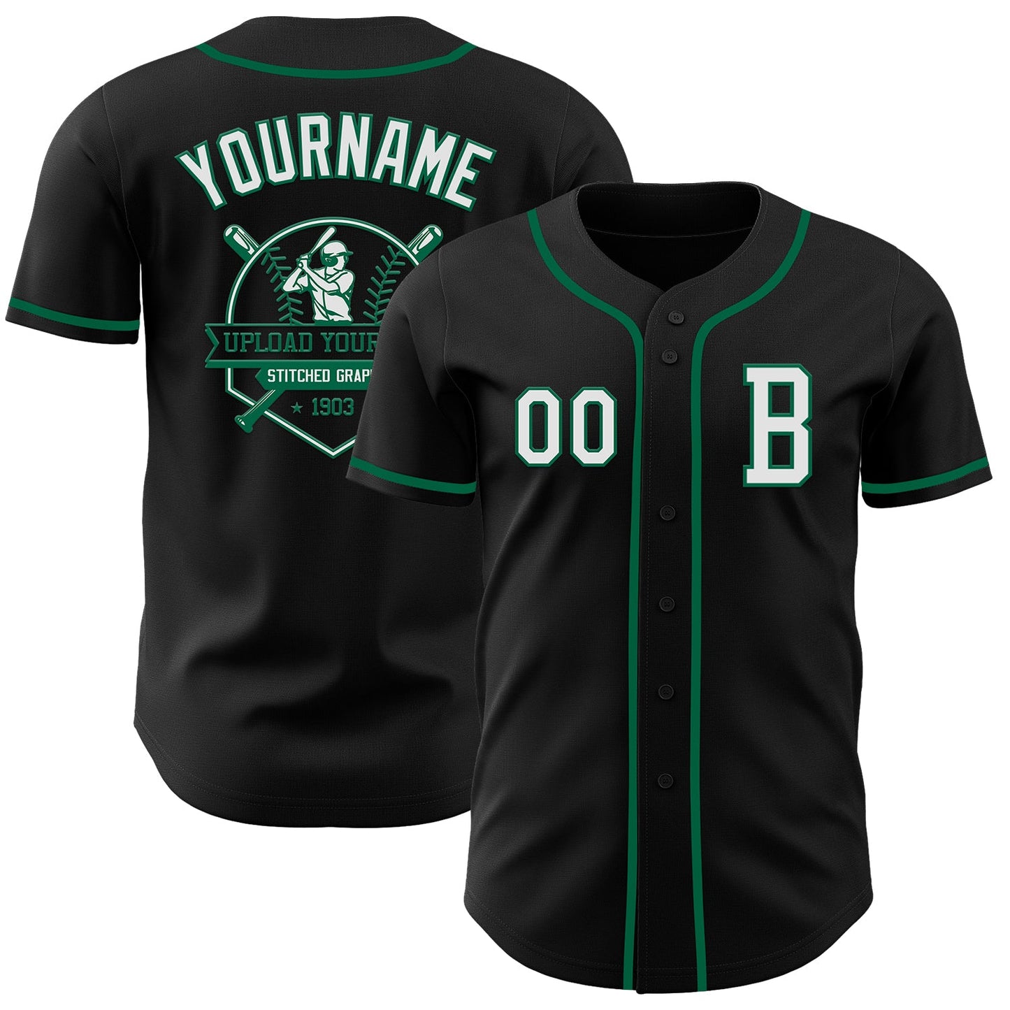 Custom Black White-Kelly Green Authentic Baseball Jersey - Sky-Custom