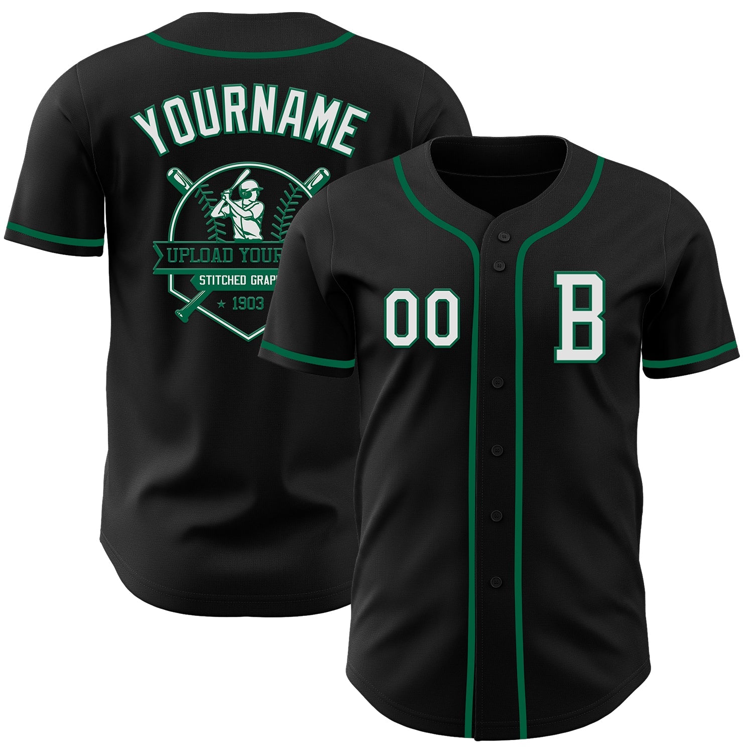 Custom Black White-Kelly Green Authentic Baseball Jersey - Sky-Custom