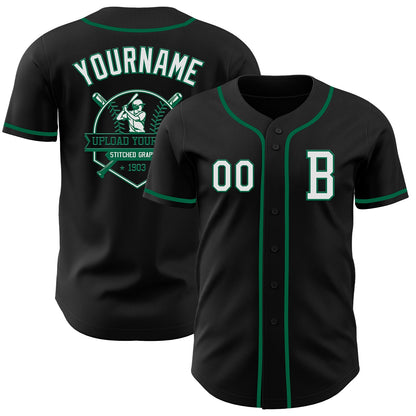 Custom Black White-Kelly Green Authentic Baseball Jersey - Sky-Custom