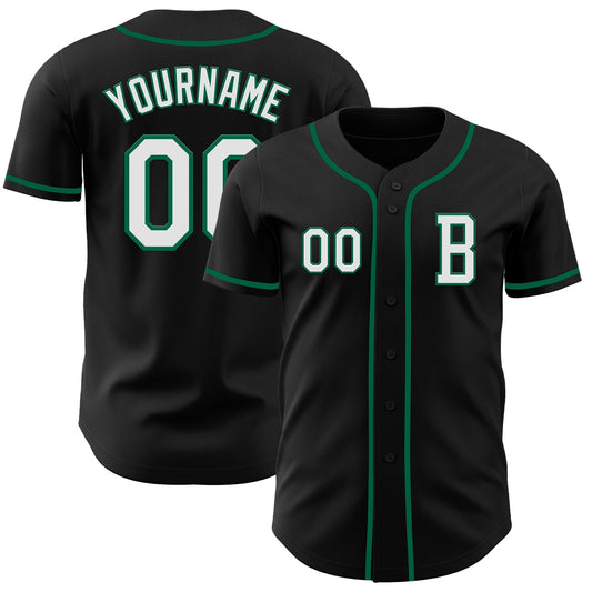 Custom Black White-Kelly Green Authentic Baseball Jersey - Sky-Custom