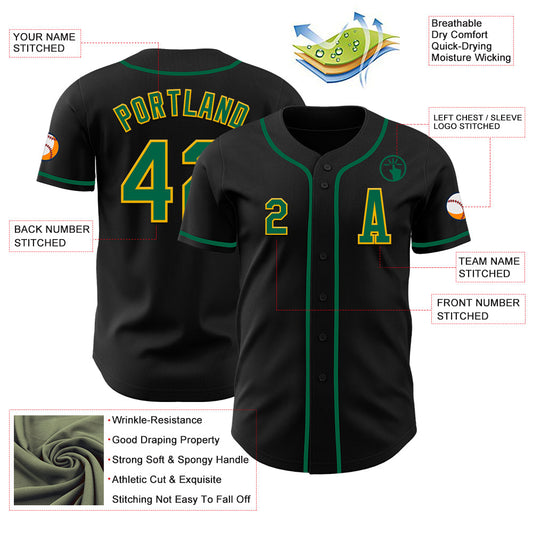 Custom Black Kelly Green-Gold Authentic Baseball Jersey - Sky-Custom