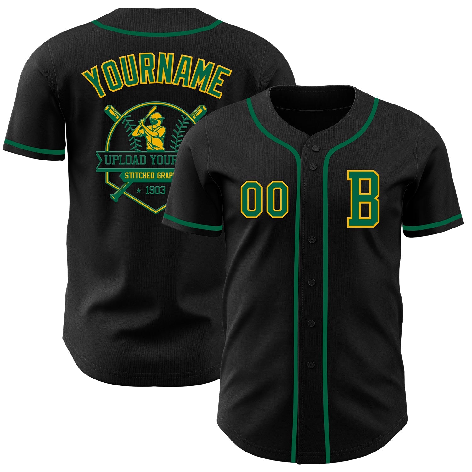 Custom Black Kelly Green-Gold Authentic Baseball Jersey - Sky-Custom