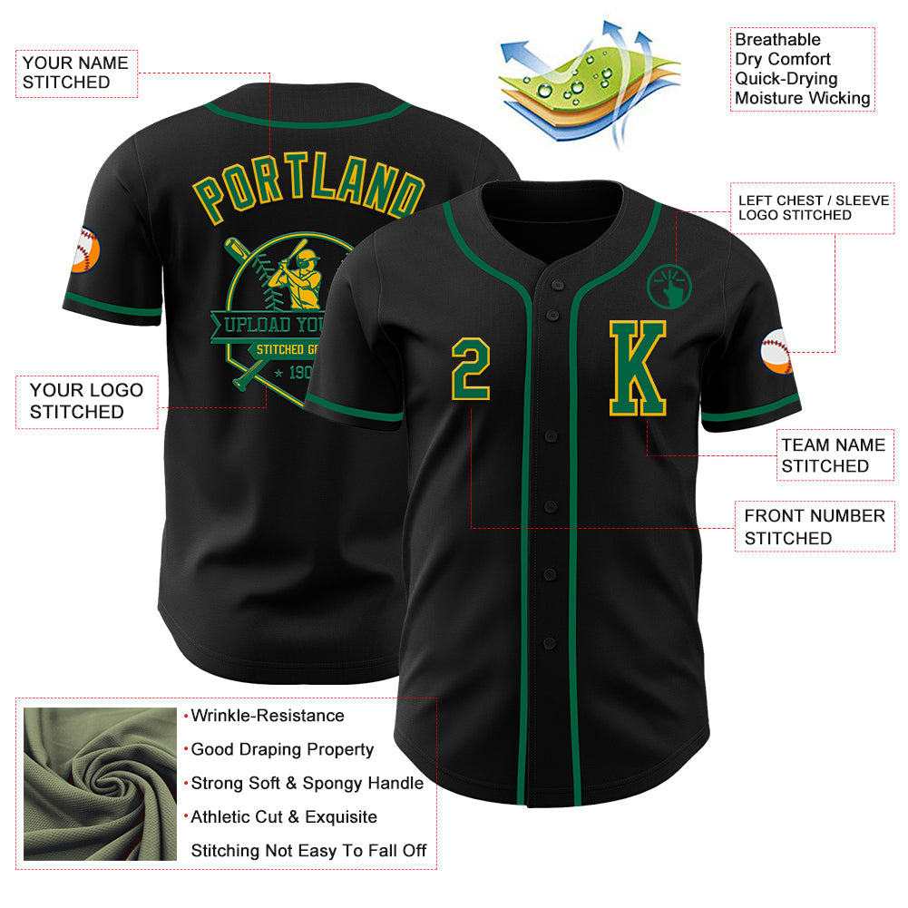 Custom Black Kelly Green-Gold Authentic Baseball Jersey - Sky-Custom