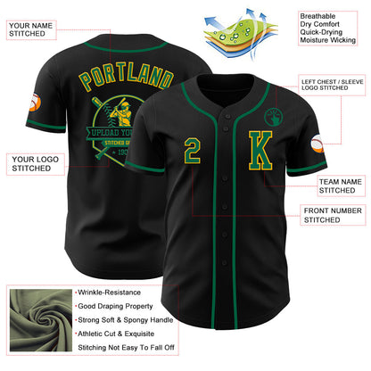 Custom Black Kelly Green-Gold Authentic Baseball Jersey - Sky-Custom